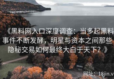 《黑料网入口深度调查：当多起黑料事件不断发酵，明星与资本之间那些隐秘交易如何最终大白于天下？》